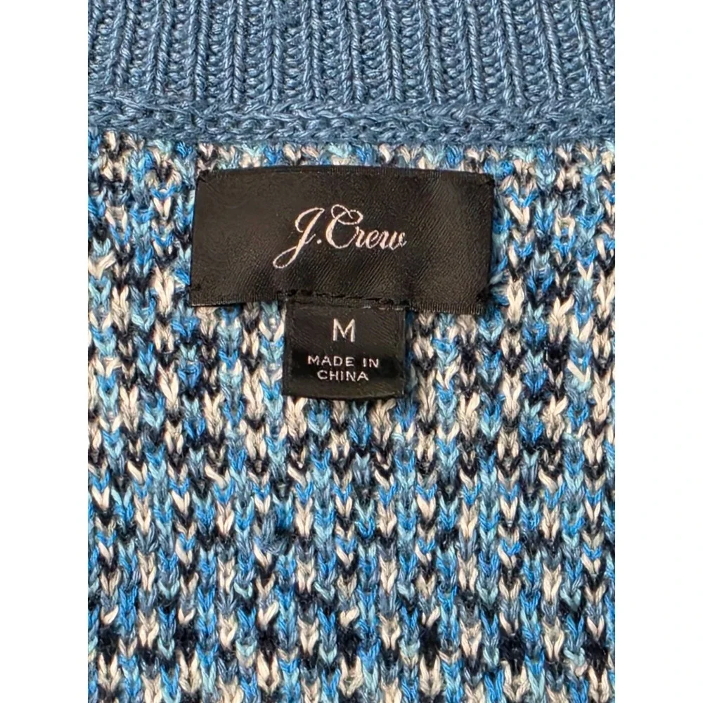 J.Crew Palm Tree Fair Isle Cardigan Sweater Mens Medium Blue Linen Blend Knit
